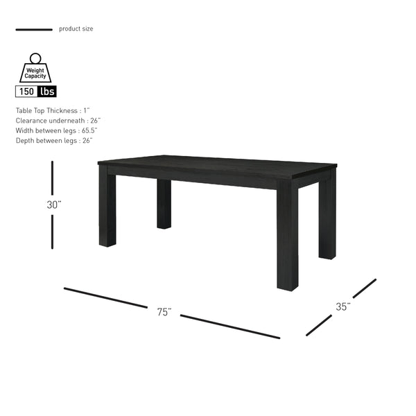 Bedford KD 75" Rect. Dining Table Square Legs, Brushed Black 