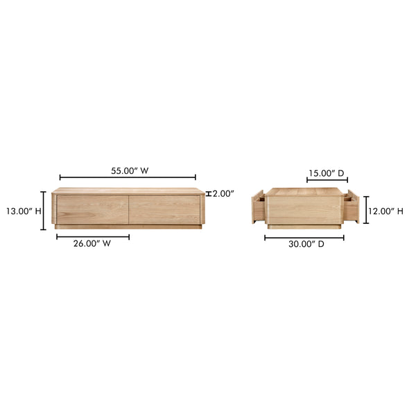 Moe's Round Off Coffee Table Natural Oak with Storage