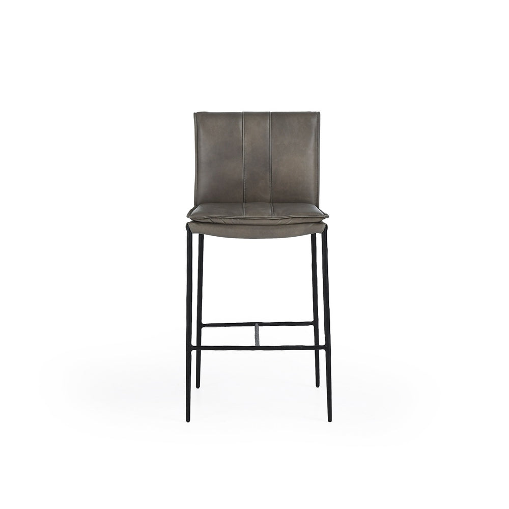Mayer Leather Counter Stool with Hammered Iron Legs