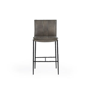 Mayer Leather Counter Stool with Hammered Iron Legs