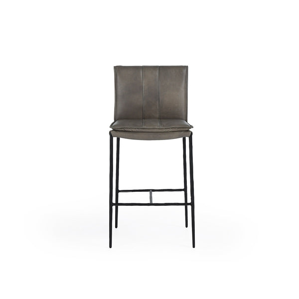 Mayer Leather Counter Stool with Hammered Iron Legs