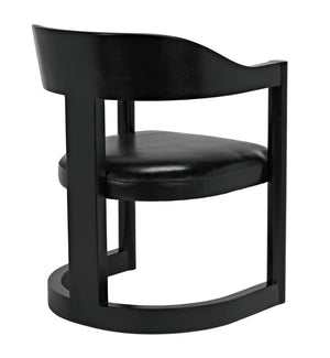 McCormick Teak Chair in Charcoal Black with Black Leather Upholstery