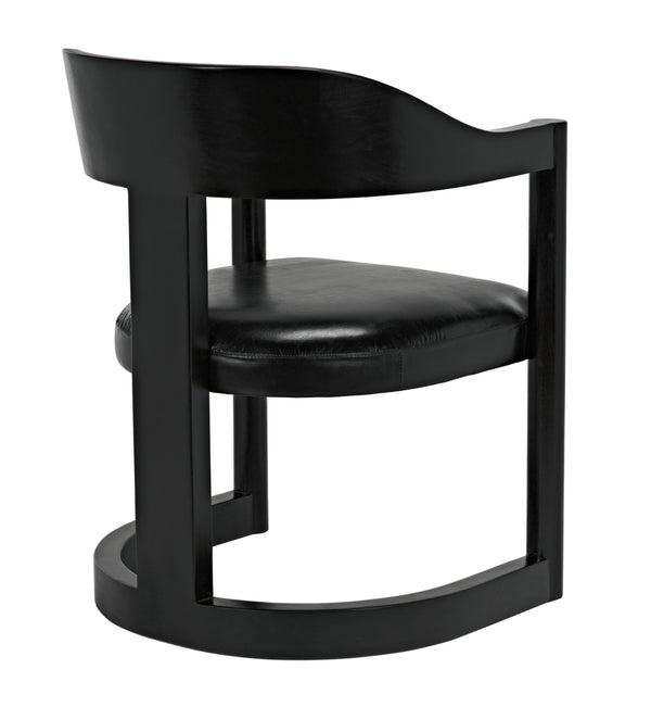 McCormick Teak Chair in Charcoal Black with Black Leather Upholstery