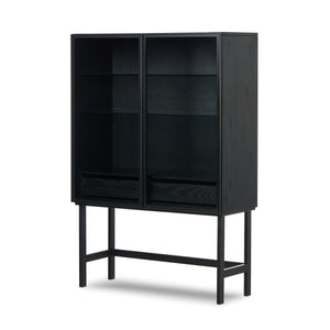 Hayward Cabinet In Black Oak-Black Aluminum-Black Iron
