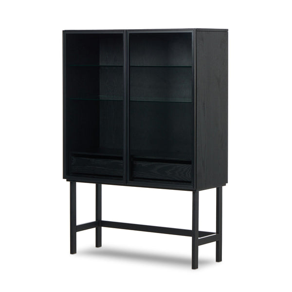 Hayward Cabinet In Black Oak-Black Aluminum-Black Iron