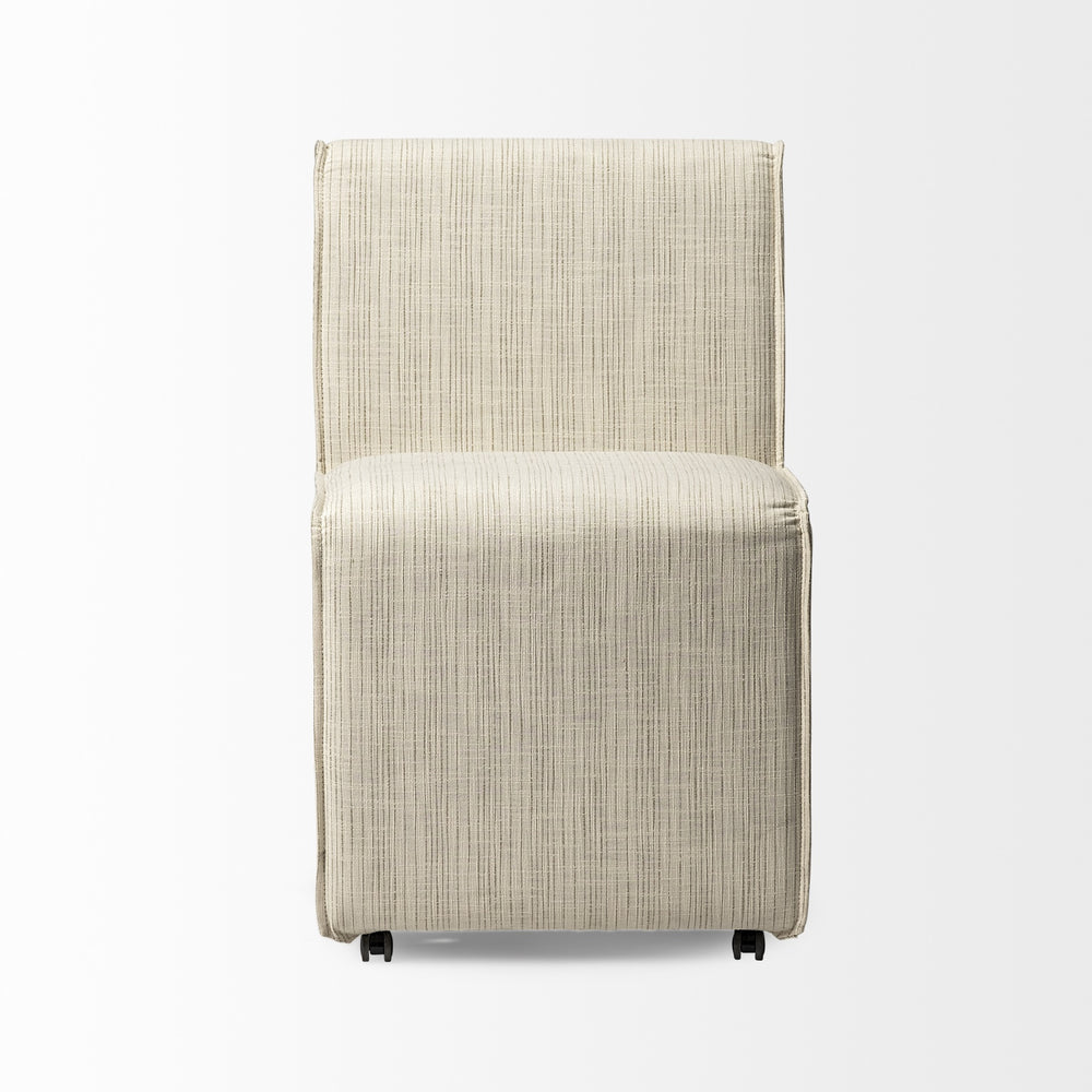 Damon Fully Upholstered Cream-Toned Fabric Dining Chair on Casters