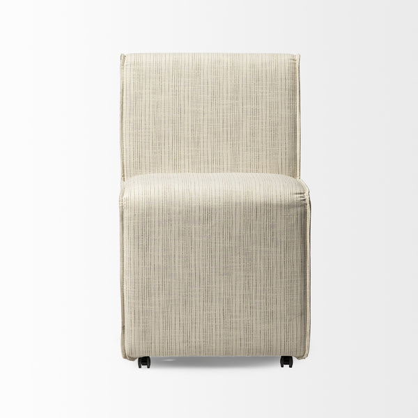 Damon Fully Upholstered Cream-Toned Fabric Dining Chair on Casters