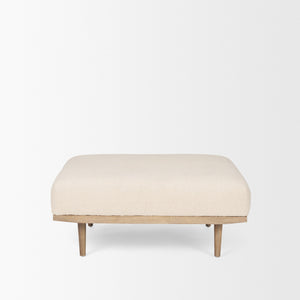 Shae Brown Wood w/ Oatmeal Fabric Ottoman