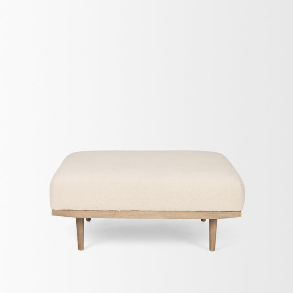 Shae Brown Wood w/ Oatmeal Fabric Ottoman