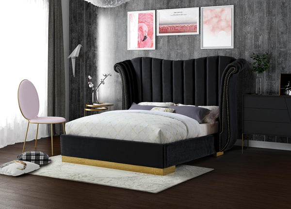 Hubert Queen Bed In Black Velvet