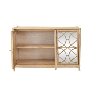 THREE DOOR DECORATIVE MIRROR FRONT BUFFET IN NATURAL RATTAN