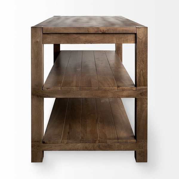 Emeril Brown Solid Wood Two-Tier Smooth Counter Top Kitchen Island