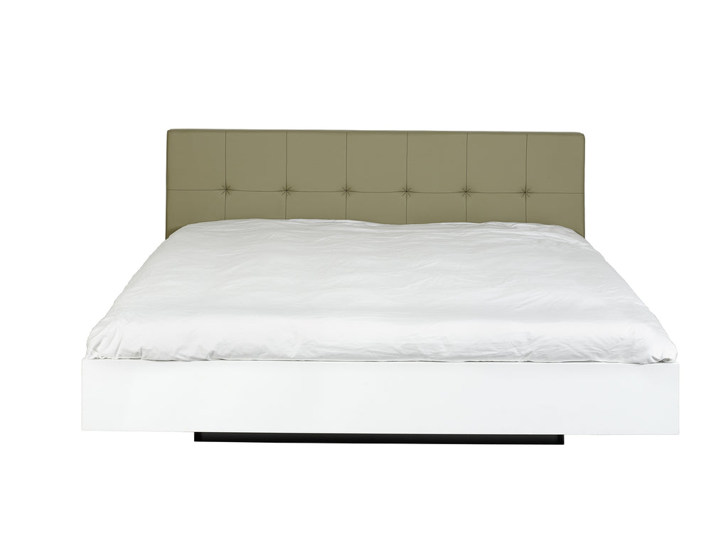 Floating modern King Bed - Grey Upholstery, White