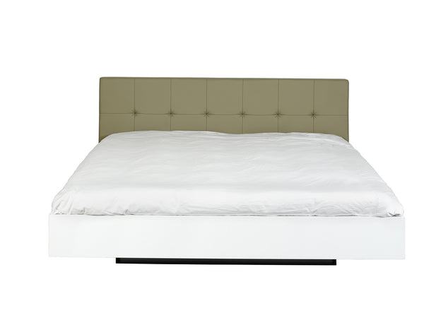 Floating modern King Bed - Grey Upholstery, White