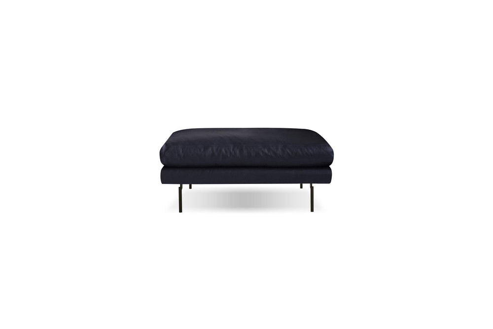 TUX Ottoman in black leather black powder coated legs