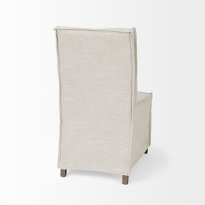 Elbert I Cream Fabric Slip-Cover Brown Wooden Base Dining Chair