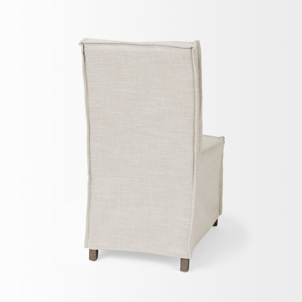 Elbert I Cream Fabric Slip-Cover Brown Wooden Base Dining Chair