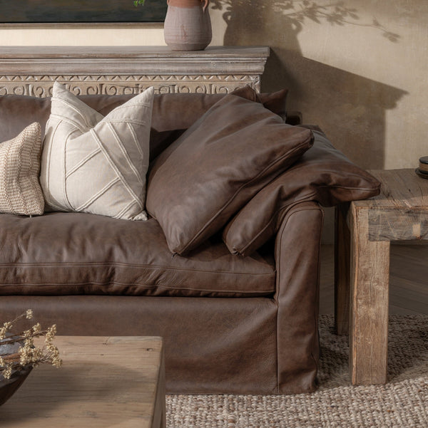 Cassiano Slip Cover Sofa - El Paso Brown with Feather Cushions