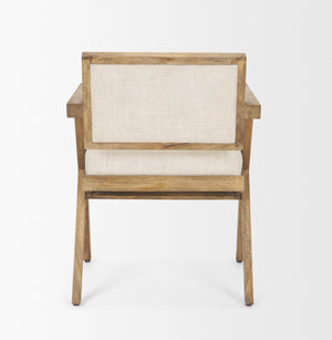 Topanga I Cream Fabric Wrap Medium Brown Wooden Frame Dining Chair