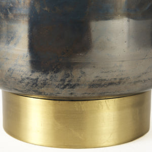 Caspian I Tall Blue Glass Antiqued Brass Bottom Vase