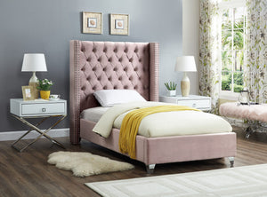 Isabel Twin Bed In Pink Velvet