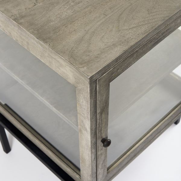 Arelius 20L x 18W x 26H Gray Wood W/ Black Metal Frame End/Side Table