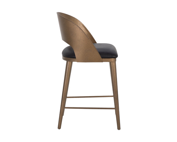 DEZIRAE COUNTER STOOL - ANTIQUE BRASS - CHARCOAL BLACK LEATHER