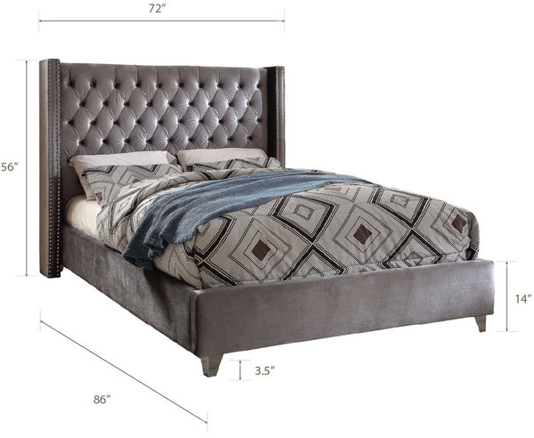 Isabel Queen Bed In Grey Velvet