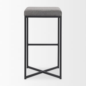 Frodo 16.5L x 16.5W x 29.75H Gray Fabric Seat W/Black Iron Frame Bar Stool