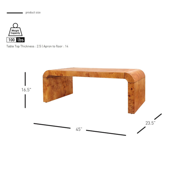 Adriel Burl Wood Coffee Table, Golden Brown Burl