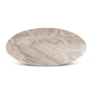 Malibu 90" Iron and Marble Oval Dining Table, Sawar Marble, Antique Gold