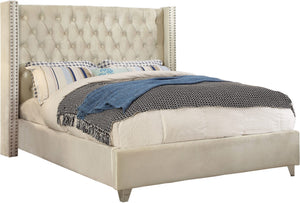 Isabel Queen Bed In Cream Velvet