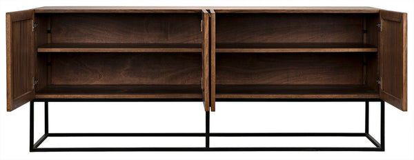 Lanon Dark Walnut Sideboard on Matte Black Industrial Steel Base