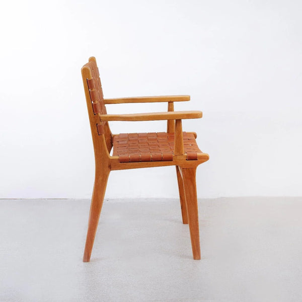 Cahyo Woven Leather Dining Arm Chair - Brown