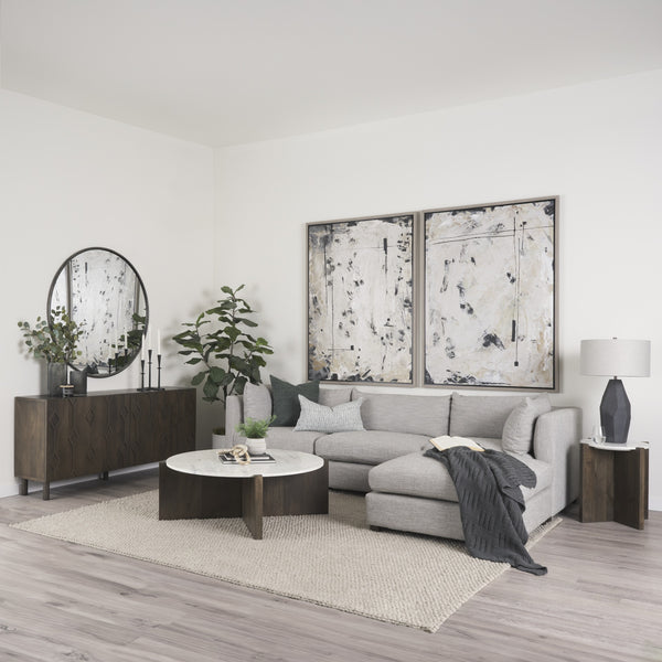 Bianca Dark Brown Wood w/ Marble Round Top Coffee Table