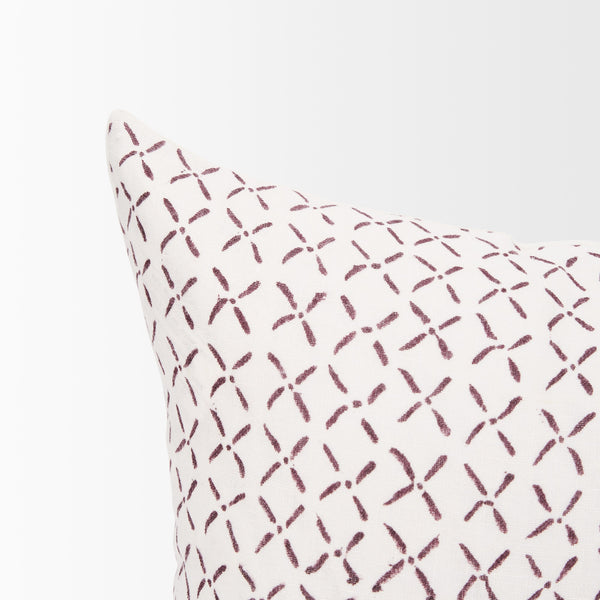Jayden Cream w/ Merlot Print Linen Lumbar Decorative Pillow Cover