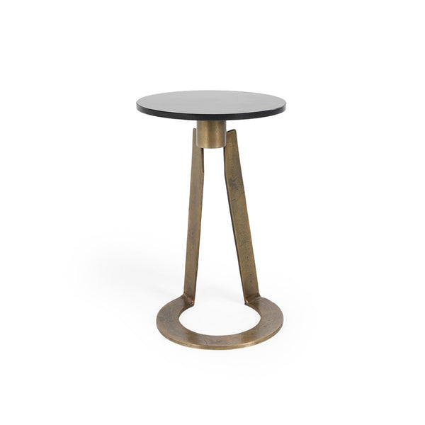 Leyton Marble and Brass Round Accent Table - Black