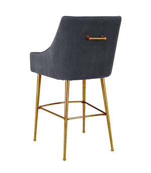 Beatrix Pleated Dark Grey Velvet Counter Stool