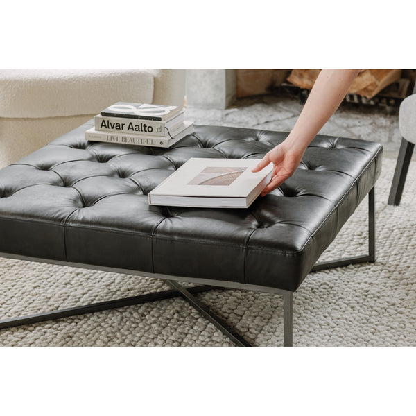 Moe's Thad Ottoman in Black Leather