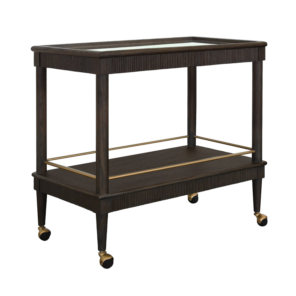 CLASSIC BAR CART WITH FLUTED DETAIL IN ESPRESSO OAK
