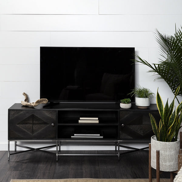 Hogarth I Dark Brown Solid Wood TV Stand Media Console with Storage, TV up to 81"