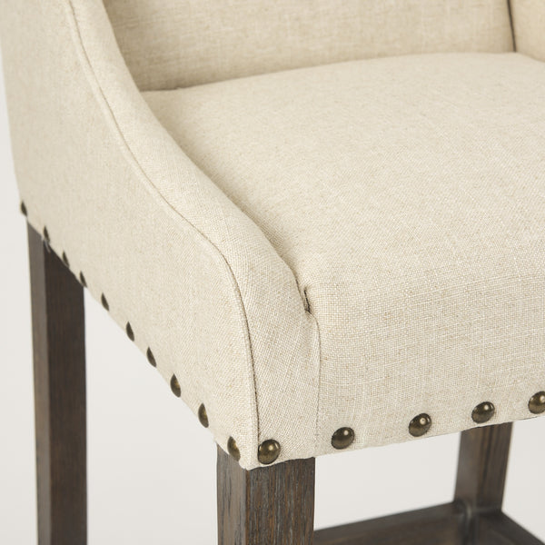 Kensington Cream Fabric Seat Brown Wood Frame Counter Stool