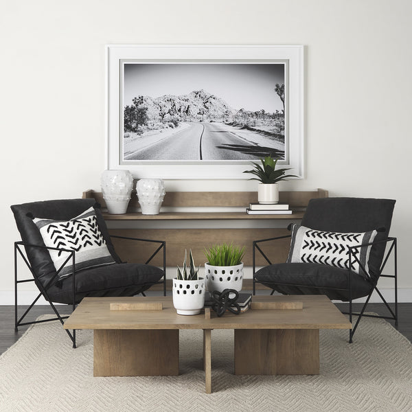 Kimia 14L x 26W White and Black Fabric Herringbone and Fringed Decorative Pillow Cover