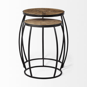 Clapp III (Set of 2) 20L x 20W Brown Round Wood Top W/ Black Metal Frame Nesting Accent Tables