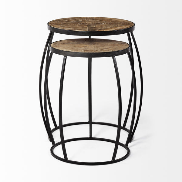 Clapp III (Set of 2) 20L x 20W Brown Round Wood Top W/ Black Metal Frame Nesting Accent Tables