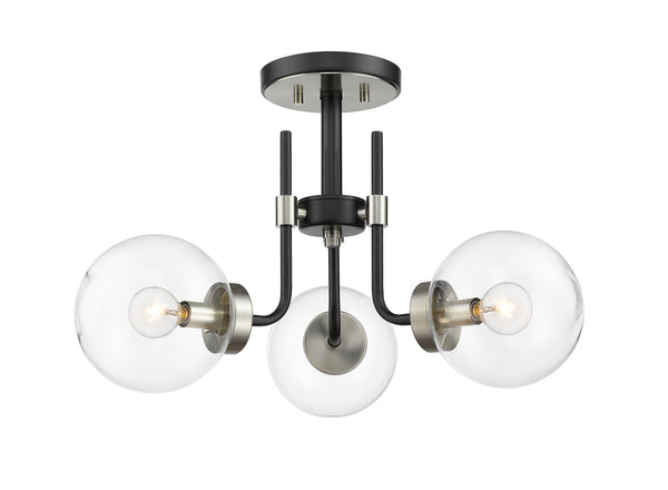 Parsons 3 Light Semi Flush Mount in Matte Black + Brushed Nickel Finish