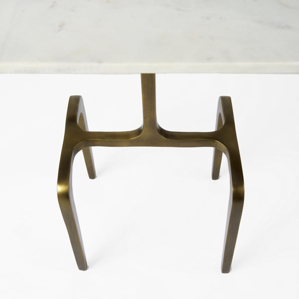 Preston 17.3L x 11.3W x 22.8H White Marble Top W/Gold Metal Accent Table