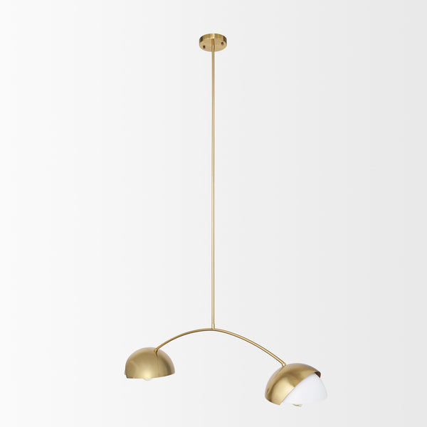 Cybill Brushed Brass w/ White Metal Shades 2-Light Chandelier