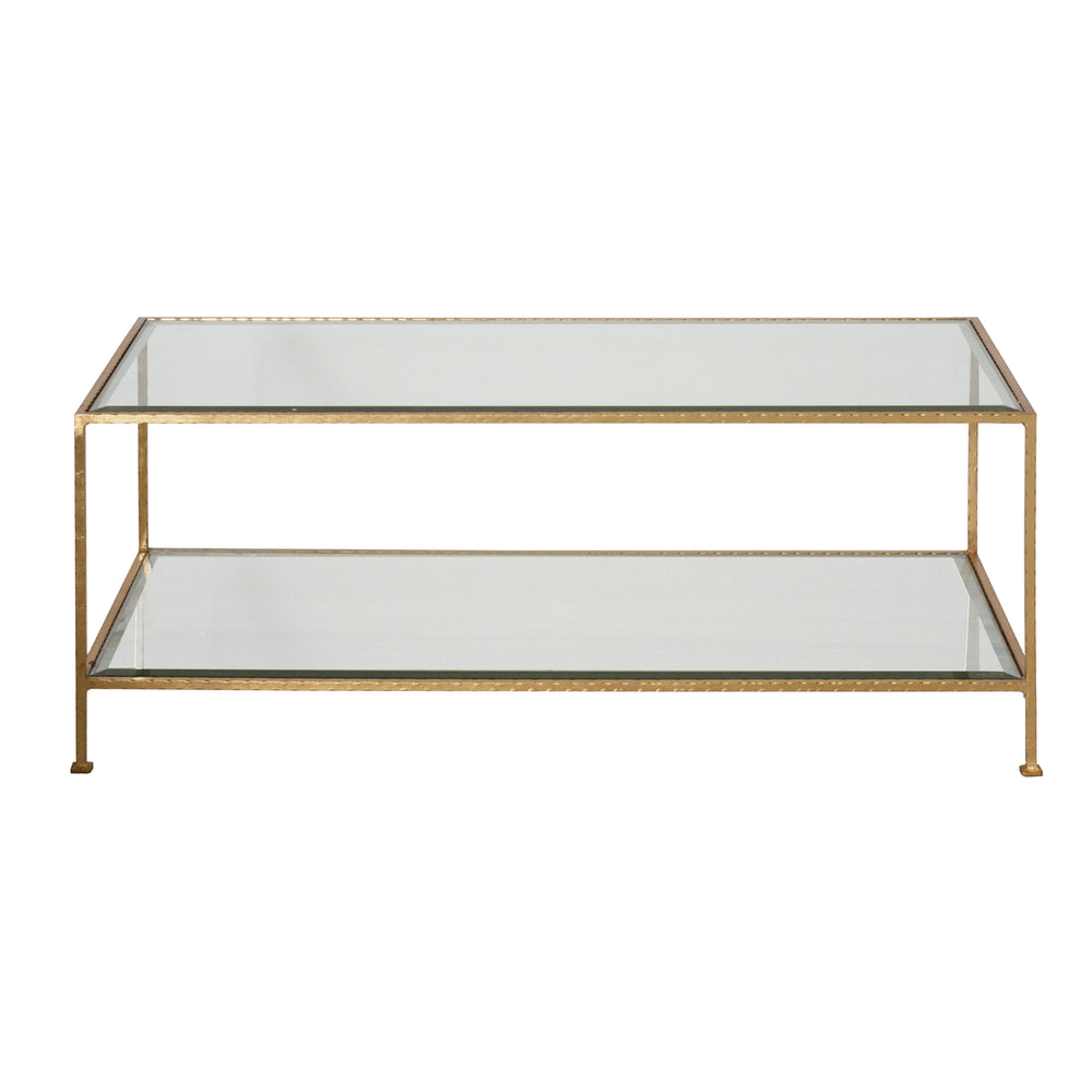 GOLD LEAF RECTANGULAR COFFEE TABLE W BEVELED GLASS