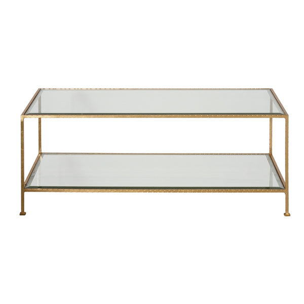 GOLD LEAF RECTANGULAR COFFEE TABLE W BEVELED GLASS